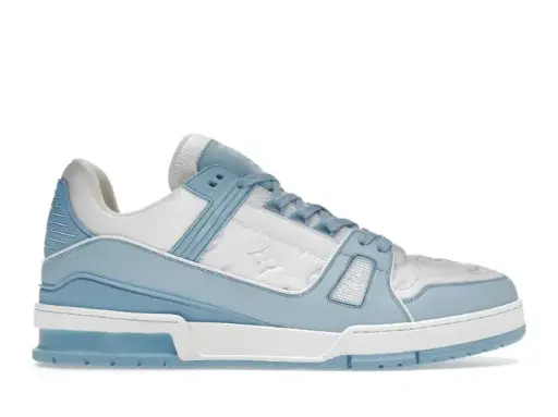 Chaussures Basses de Sport Basket style Trainer Blanc et Bleu Ciel