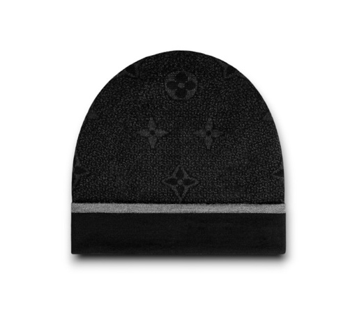 Bonnet en Laine Noir avec Motifs et Écritures style LV